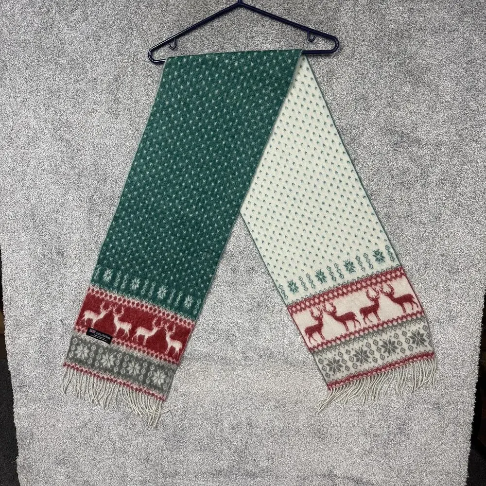 Fair Isle Reindeer Scarf Womens Cashmere Christmas Scotland Fringe 11.5x69